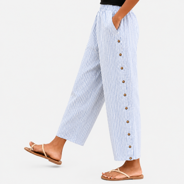 Linaya - Pantalons à Boutons Rayés