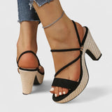 Rosalie - Sandales à Brides avec Talon en Raphia
