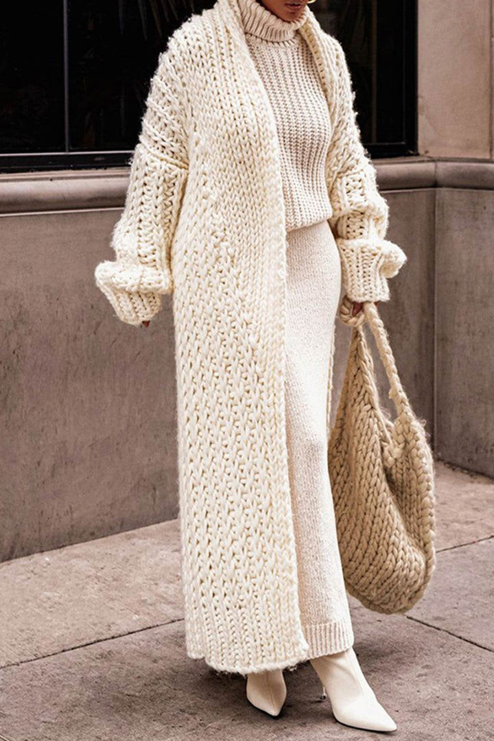 Geneviève | Long Cardigan Élégant en Maille à Col Ouvert