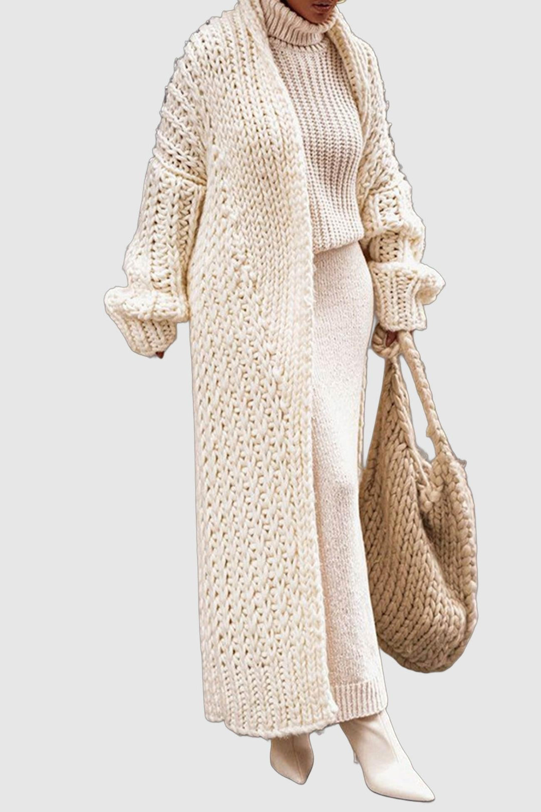 Geneviève | Long Cardigan Élégant en Maille à Col Ouvert