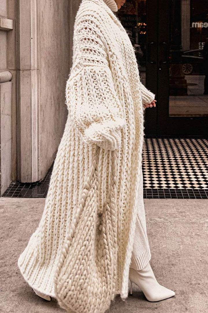 Geneviève | Long Cardigan Élégant en Maille à Col Ouvert