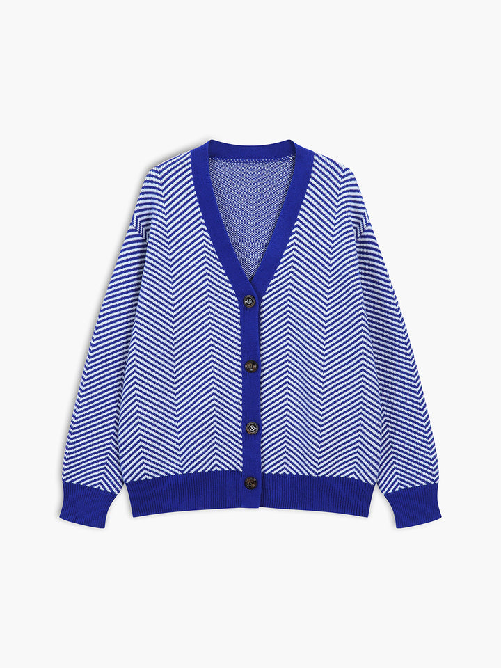 Célestine | Cardigan à Motif Chevron avec Boutons Contrastants