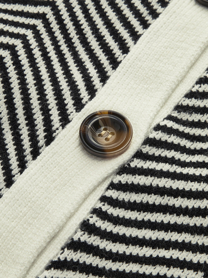 Célestine | Cardigan à Motif Chevron avec Boutons Contrastants