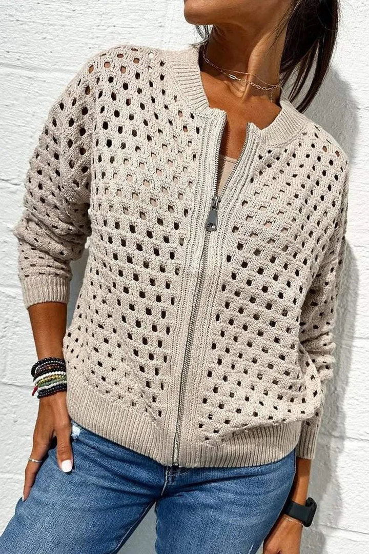 Sylvie | Cardigan en Maille Ajourée, Élégant et Respirant