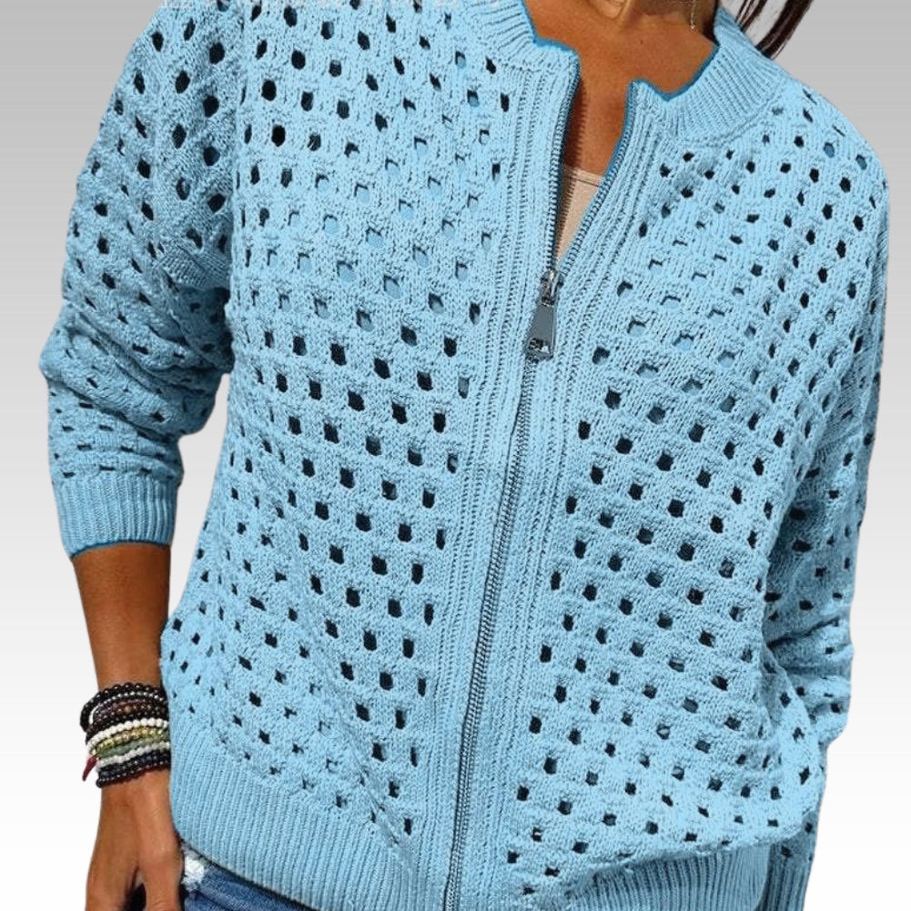 Sylvie | Cardigan en Maille Ajourée, Élégant et Respirant