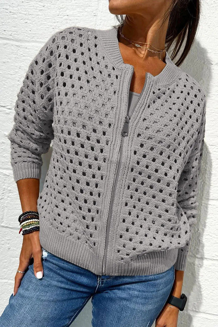 Sylvie | Cardigan en Maille Ajourée, Élégant et Respirant