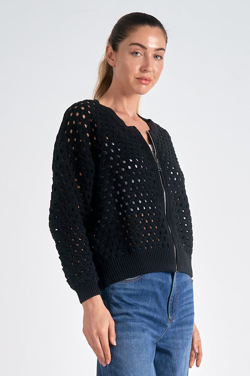 Sylvie | Cardigan en Maille Ajourée, Élégant et Respirant