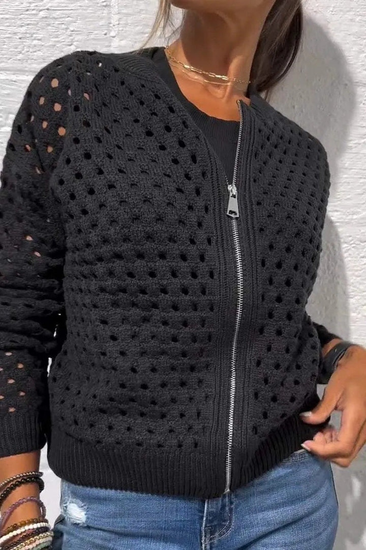 Sylvie | Cardigan en Maille Ajourée, Élégant et Respirant