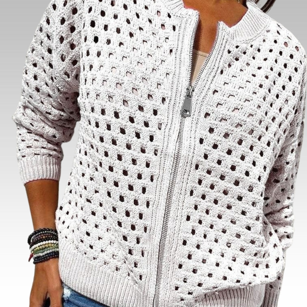 Sylvie | Cardigan en Maille Ajourée, Élégant et Respirant