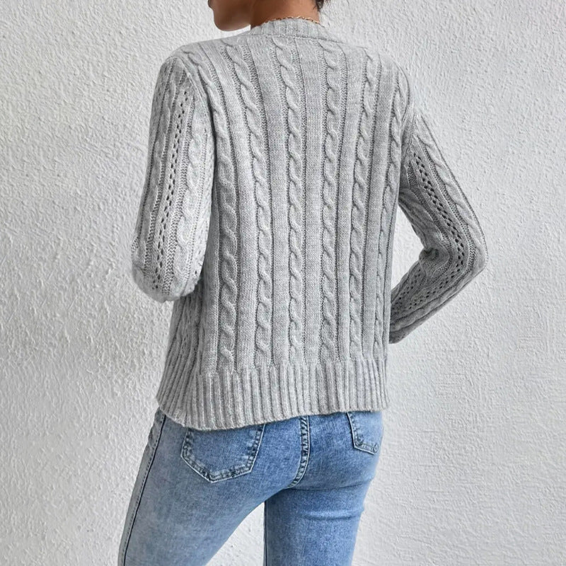 Ursule | Cardigan Court à Motif Torsadé, Pull Boutonné