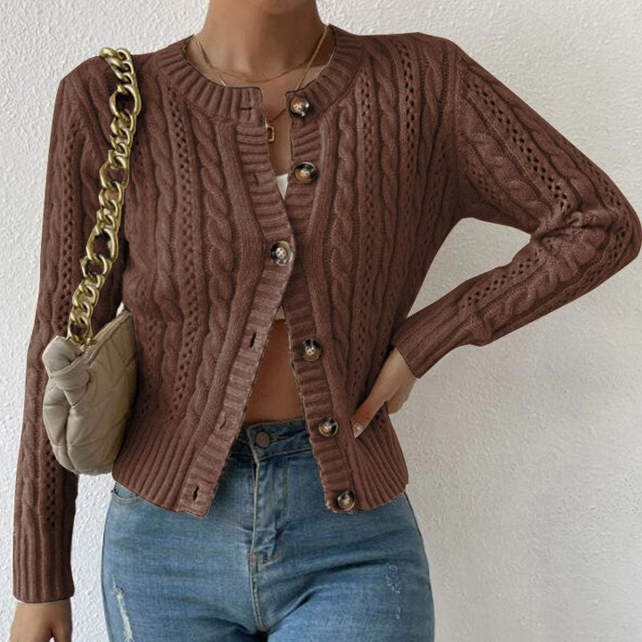 Ursule | Cardigan Court à Motif Torsadé, Pull Boutonné