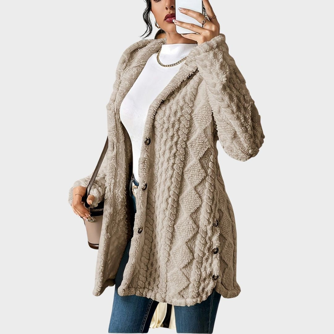 Hélène | Long Cardigan Duveteux à Capuche