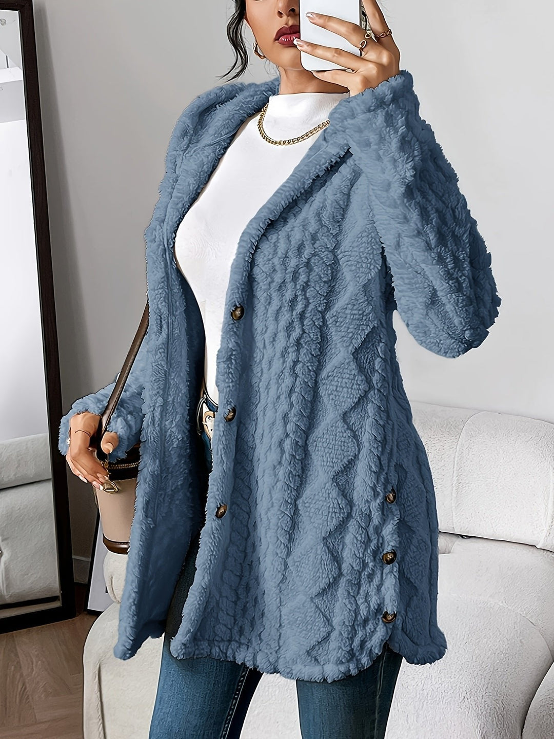Hélène | Long Cardigan Duveteux à Capuche