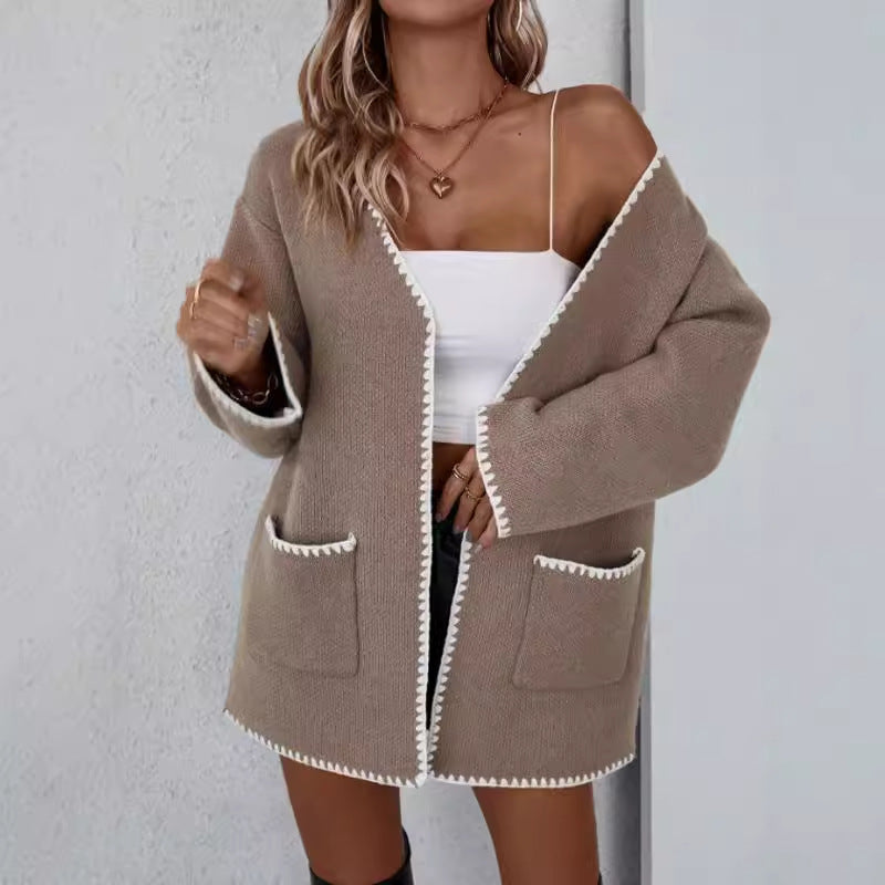 Faustine | Cardigan Ouvert à Manches Longues, Pull en Maille à Poches