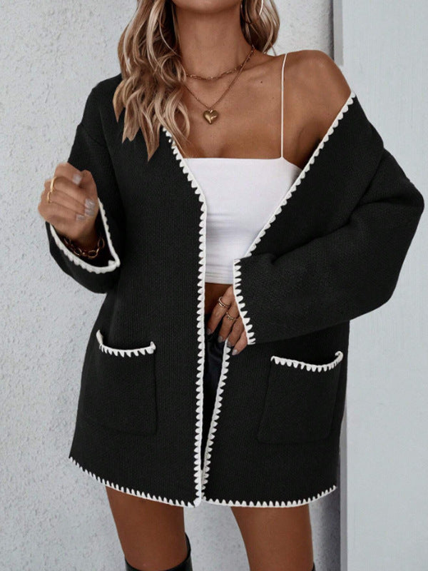 Faustine | Cardigan Ouvert à Manches Longues, Pull en Maille à Poches