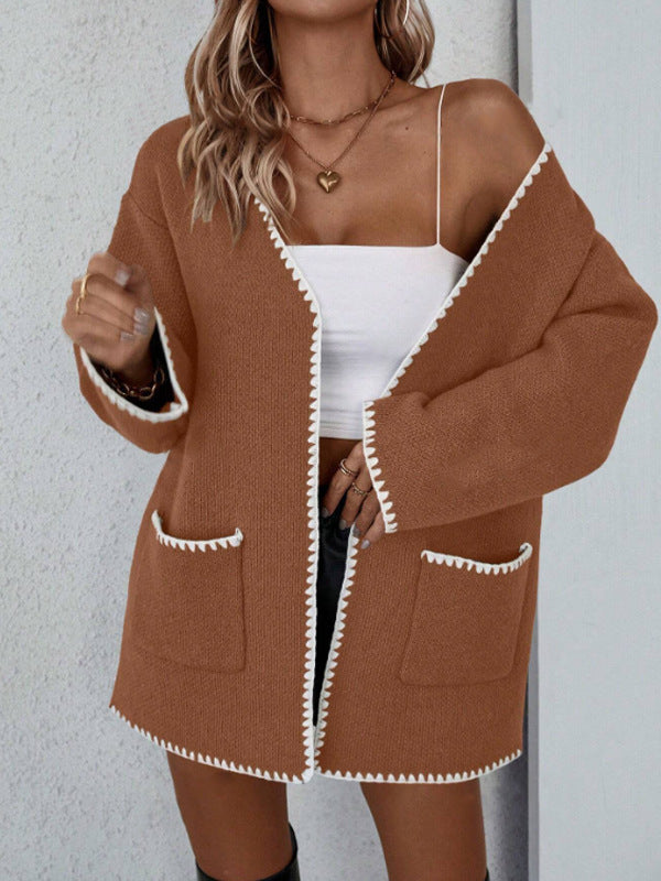 Faustine | Cardigan Ouvert à Manches Longues, Pull en Maille à Poches