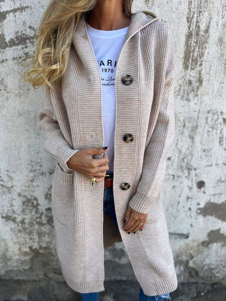 Nadia | Long Cardigan en Maille Boutonné