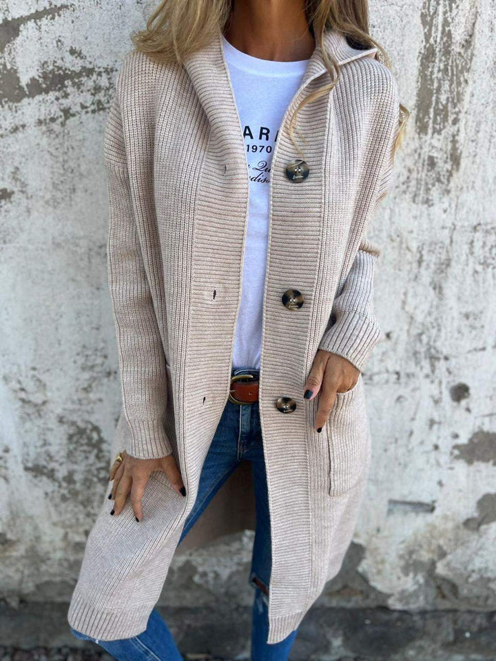 Nadia | Long Cardigan en Maille Boutonné