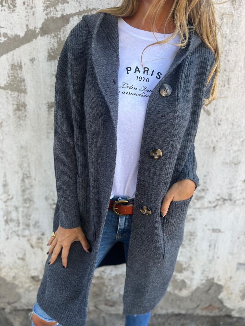 Nadia | Long Cardigan en Maille Boutonné