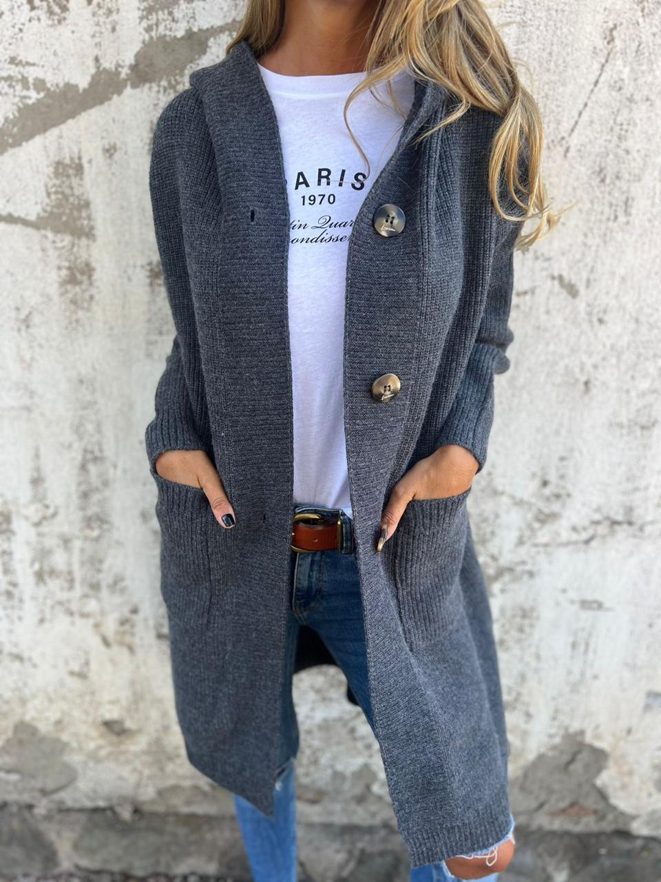 Nadia | Long Cardigan en Maille Boutonné