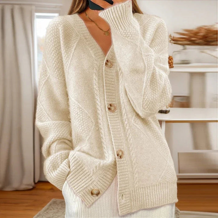 Alexandra | Cardigan Boutonné à Motif Torsadé, Pull Classique