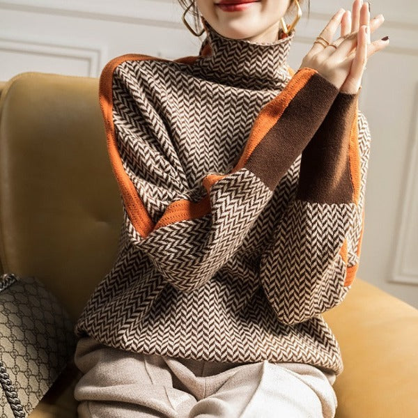 Fanny – Col roulé luxe motif chevron