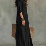 Céline - Robe Maxi Noire Ample avec Boutons