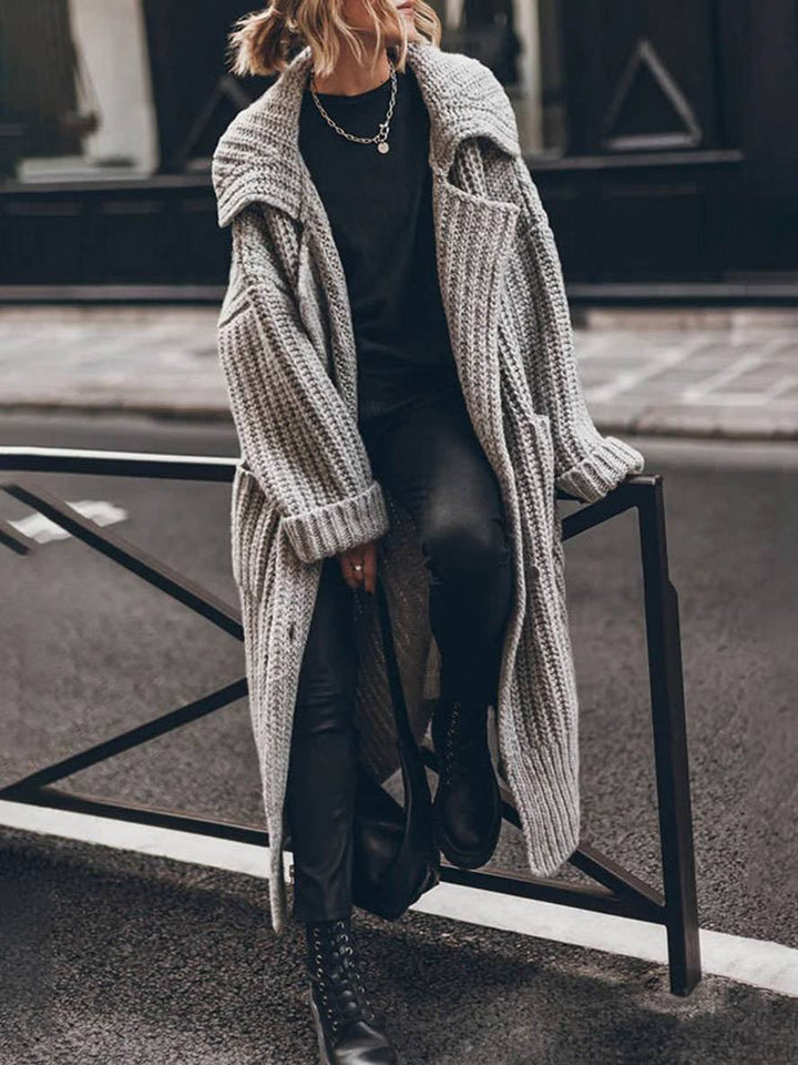Édith | Long Cardigan Oversize en Maille Côtelée