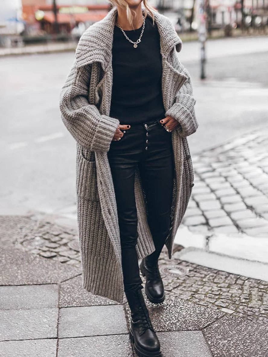 Édith | Long Cardigan Oversize en Maille Côtelée