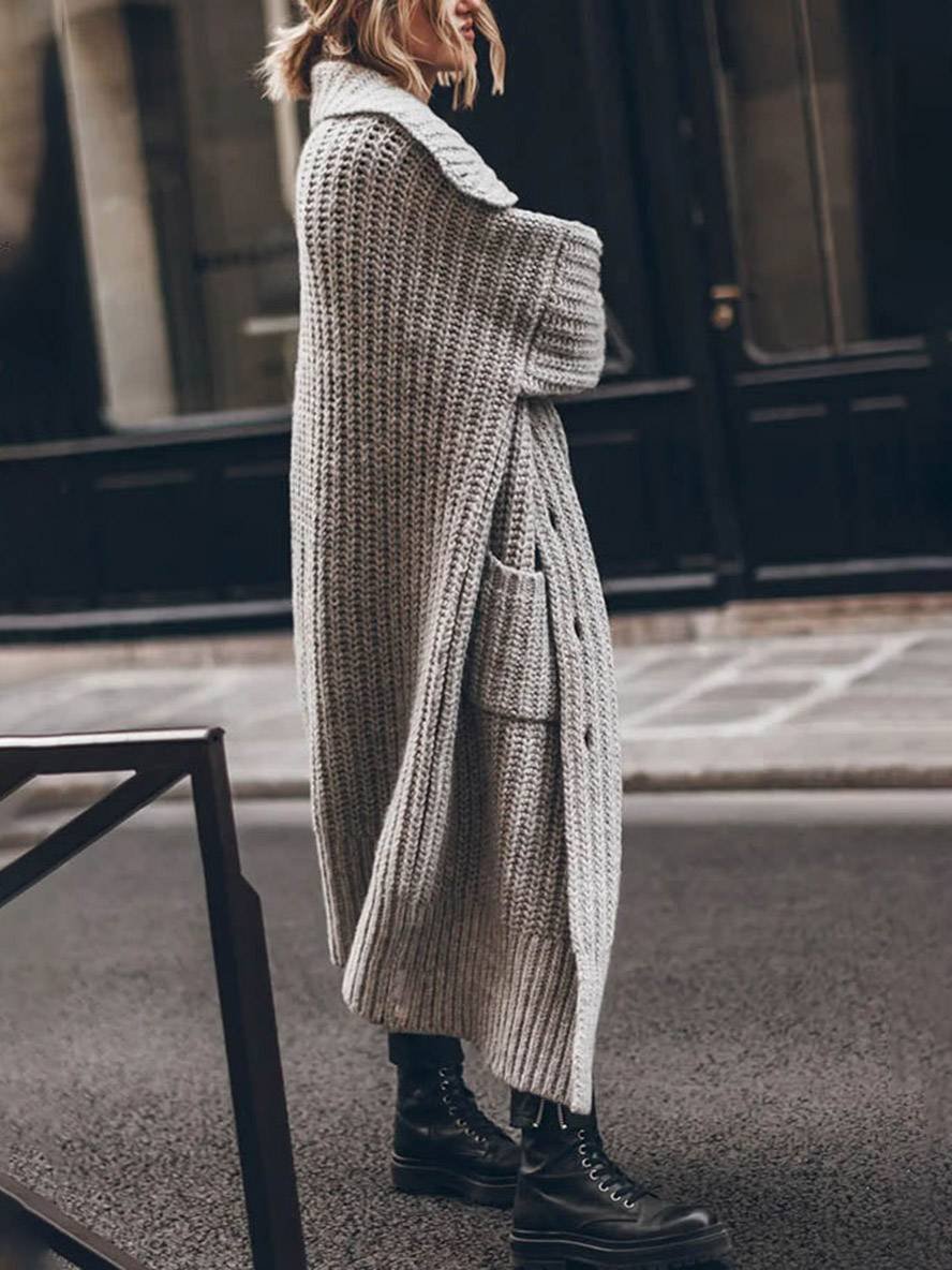 Édith | Long Cardigan Oversize en Maille Côtelée