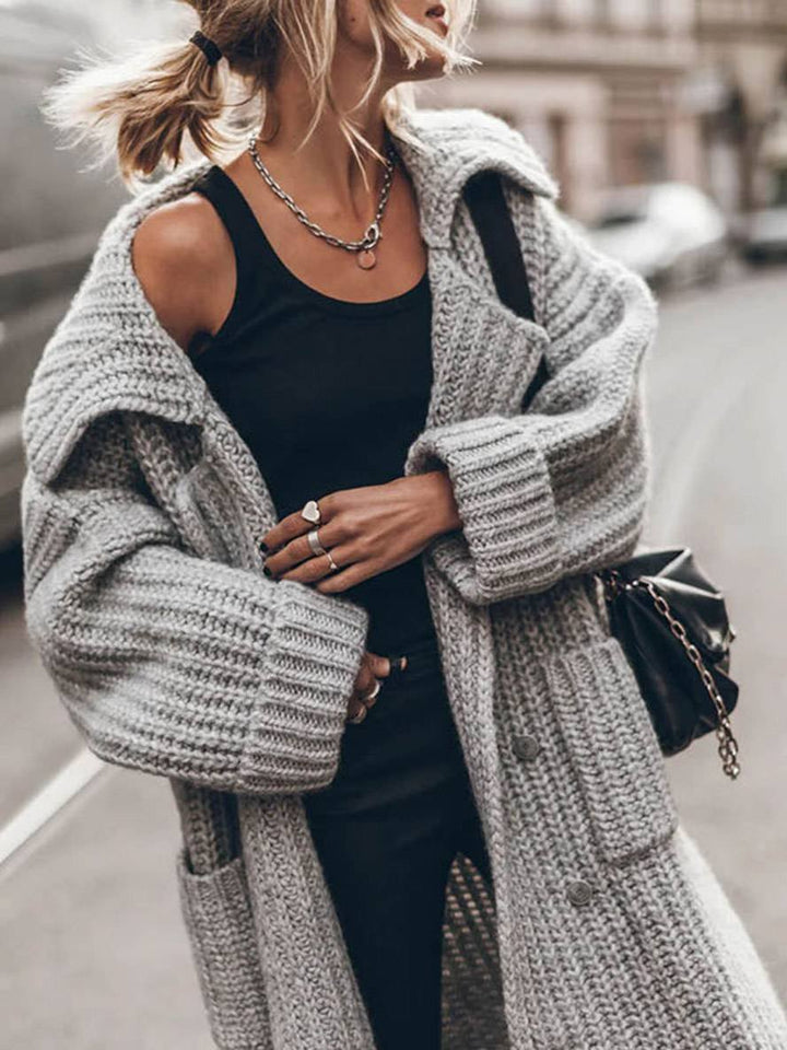 Édith | Long Cardigan Oversize en Maille Côtelée