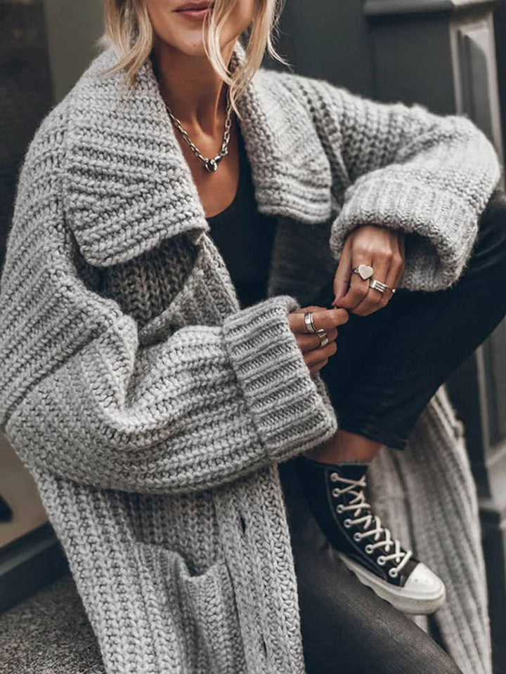 Édith | Long Cardigan Oversize en Maille Côtelée
