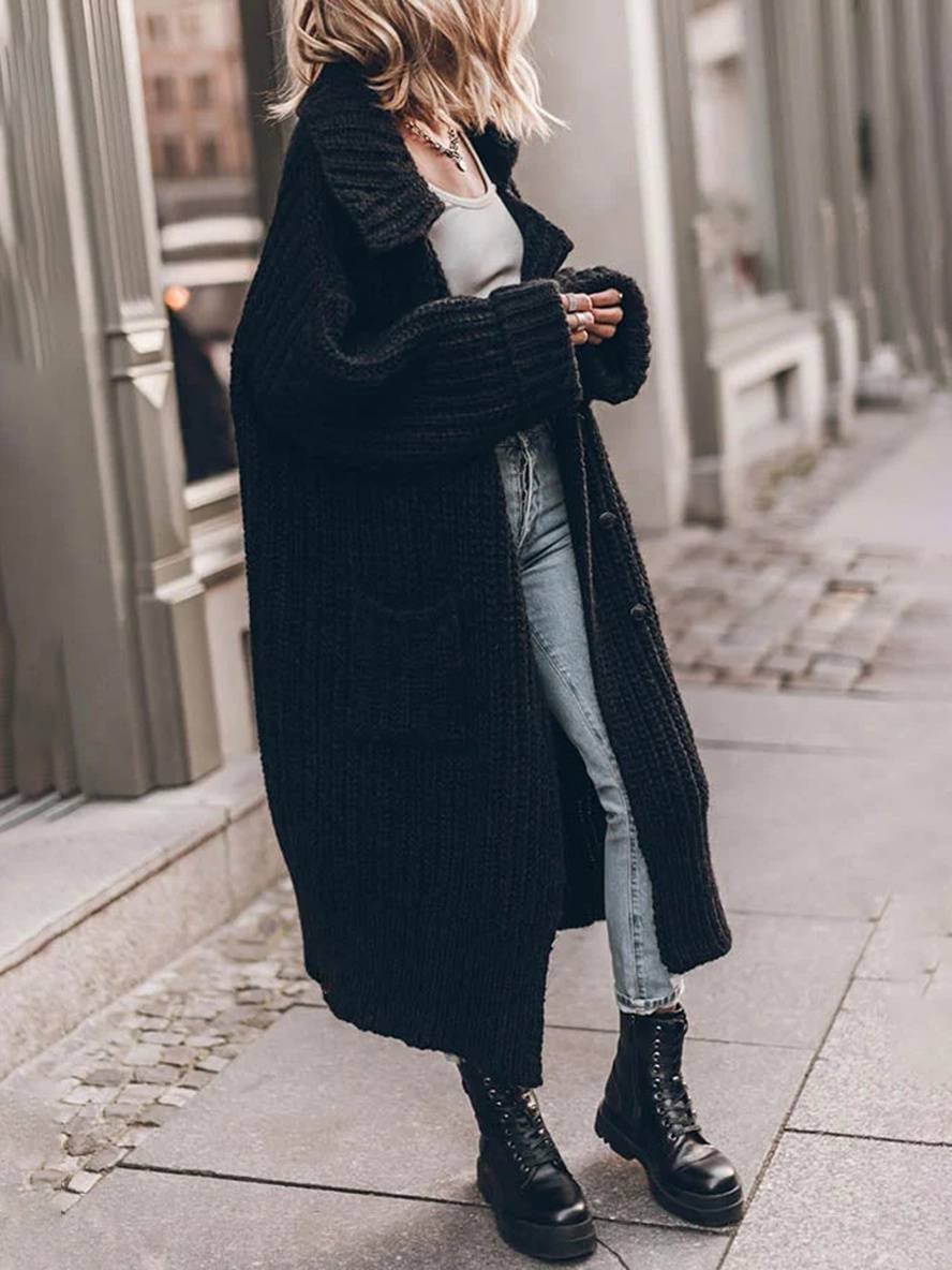 Édith | Long Cardigan Oversize en Maille Côtelée