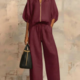 Aline - Ensemble de deux pièces : Chemise de style décontracté et pantalon à jambe large